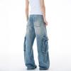 American retro light-color scimitar tooling jeans men's and women's loose, lazy and relaxed casual couple pants