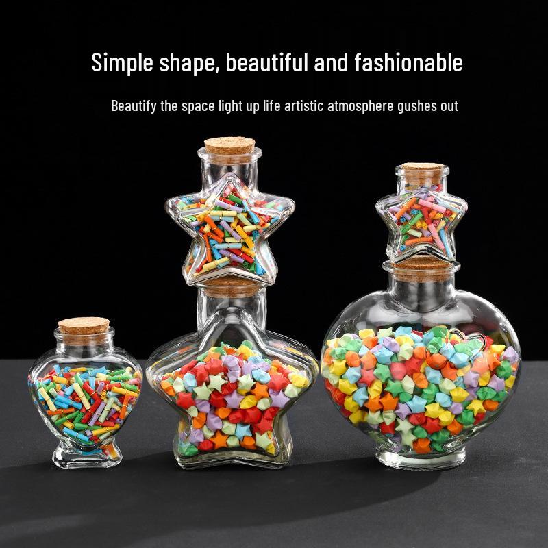 Creative Wishing Bottle with Cork Stopper - Transparent Mini Origami Star Glass Bottle for DIY Lucky Starry Sky.
