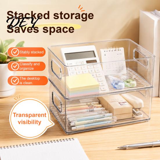 Waterproof Desk Drawer Desktop Storage Box, Clear PET Drawers Organizer, Stackable Space Plastic Saving Case, for Office Stationery And Makeup