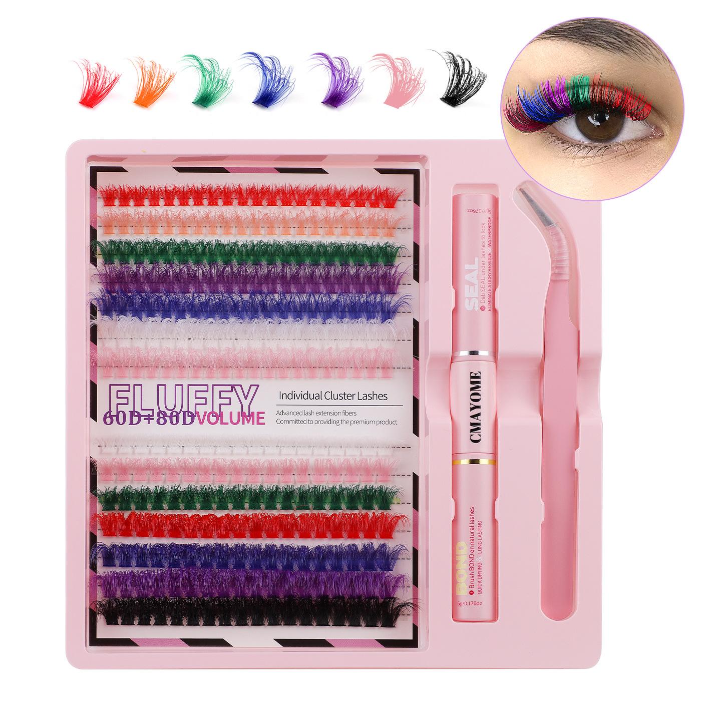 

DIY Одиночные пучки цветных накладных ресниц 60D + 80D Завиток Dd Изгиб 8-16 мм Ресницы