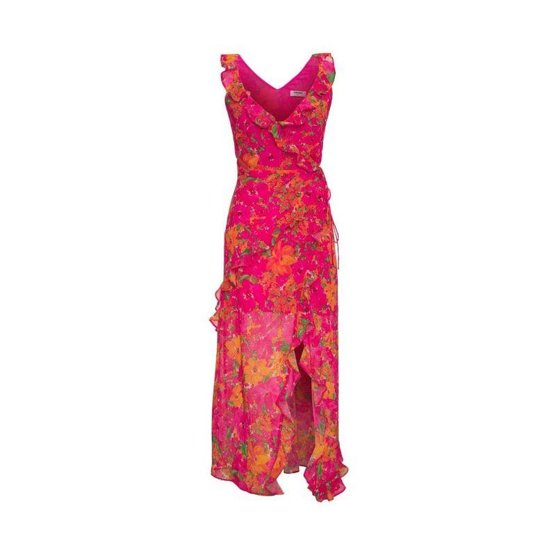 Summer New Versitile European and American Foreign Trade Women Clothes Low Cut Sexy Sling Floral Skirt Split Print Dress