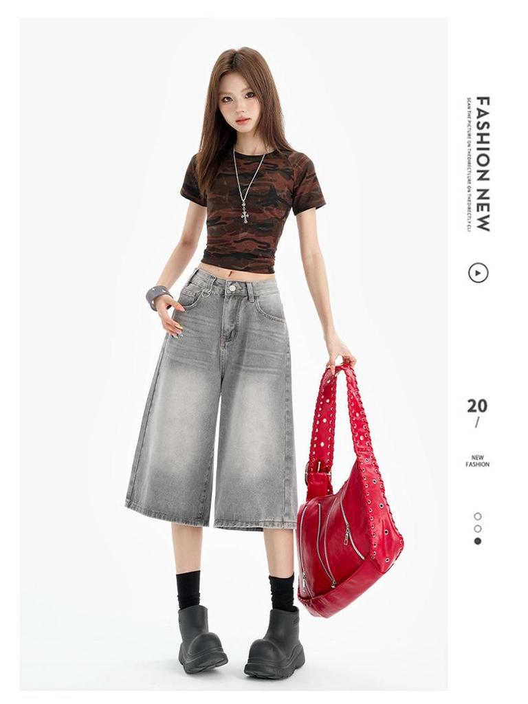 Women's 2025 Retro Wide-Leg Denim Jeans: Trendy, Versatile, Mid-Length Summer Pants