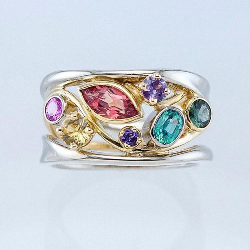 Irregular Colorful Crystal Rings for Women Hollow Out Design Inlaid Zirconia Fashion Party Jewelry Finger Accessories