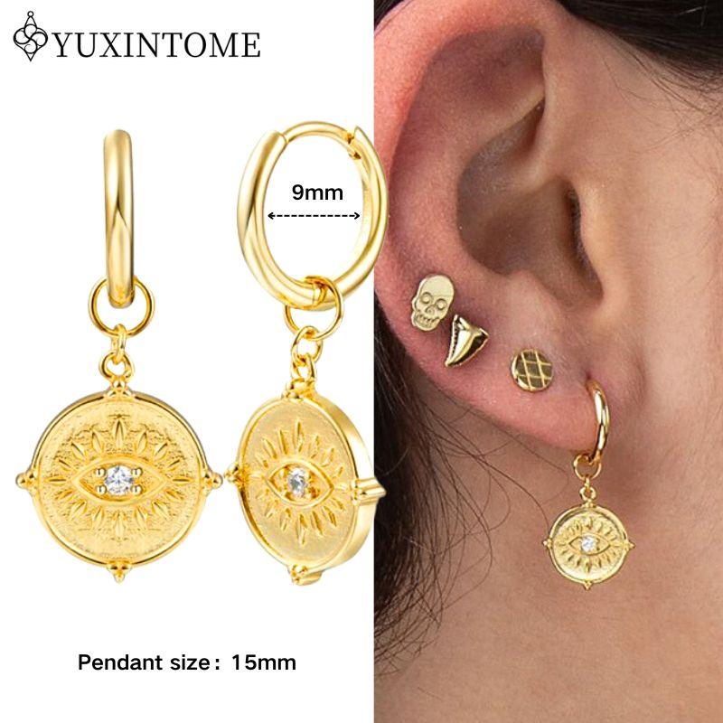YUXINTOME 925 Silver Ear Needle Zircon Hoop gold Earrings For Women Square Plate Pendant Cutout Heart Earrings Fashion Jewelry