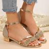 Women Sandals Summer Open Toe Luxury Shoes 2026 New Casual High Heels Shoes Women Square Ankle Strap Low Heels Sandals Woman