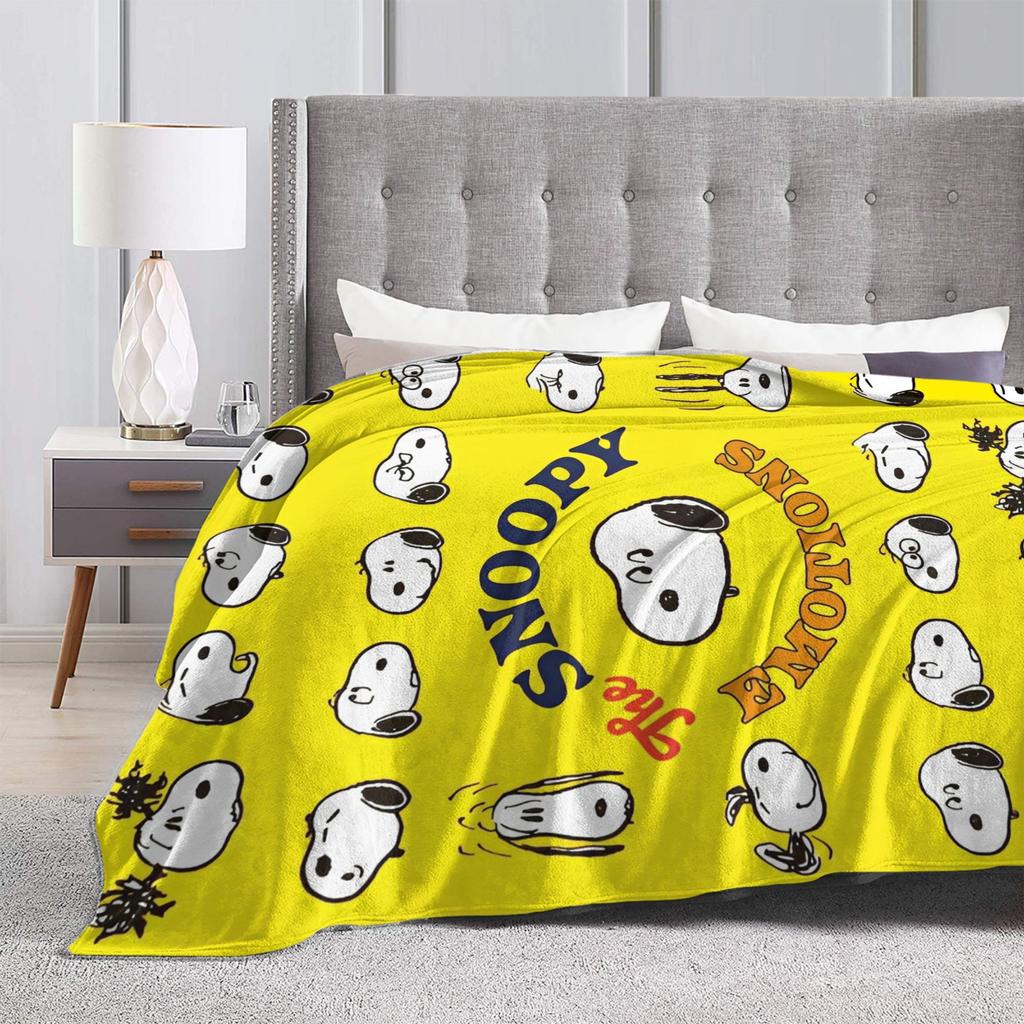 Snoopys Emotions Flannel Blanket Funny Throw Blankets for Bed Sofa Couch 125*100cm Plush Thin Quilt,