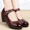 Soft Leather High Heels Luxury Chunky Heel Women Single Shoes Black Ankle Strap Work Office Ladies Shoes Pumps Comfort Mom Shoes