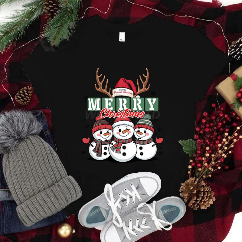 Feliz Natal Fofo SnowUnisex Camisetas Gráficas Mulheres Festa de Natal Camiseta Combinando Camiseta Festiva de Feriado Ano Novo FeVestuário Unissex
