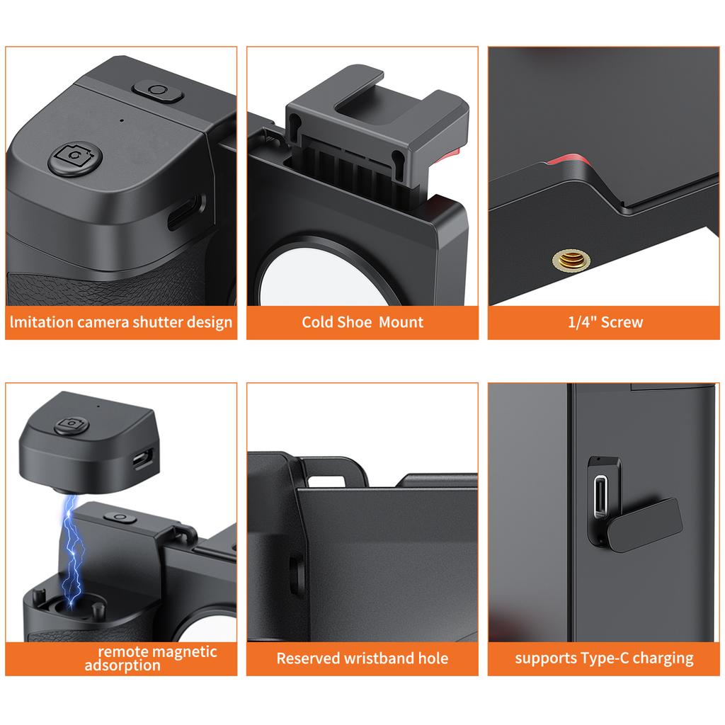 UURIG PH 14 Wireless Handle Grip Phone Holder Stabilizer for Smartphone Vlog Selfie Built in LED Fill Light 3 Level