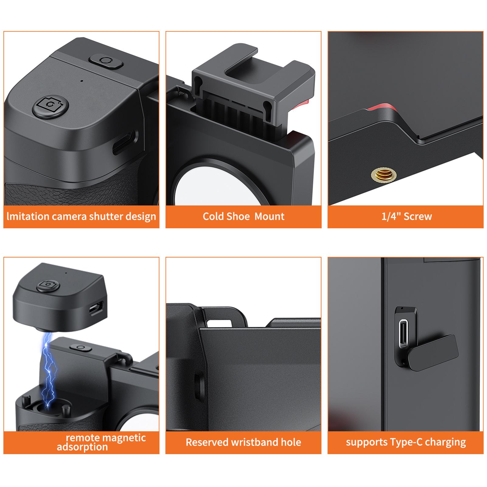 

UURIG PH 14 Wireless Handle Grip Phone Holder Stabilizer for Smartphone Vlog Selfie Built in LED Fill Light 3 Level чёрный