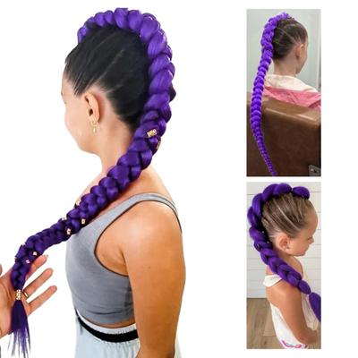 Lila Geflochtene Pferdeschwanz-Verlängerung Natürliches Aussehen Flauschig Halloween Kostüm Party Damen K-Pop Jäger Cosplay Clip-in Synthetisch Langer Pferdeschwanz-Verlängerung