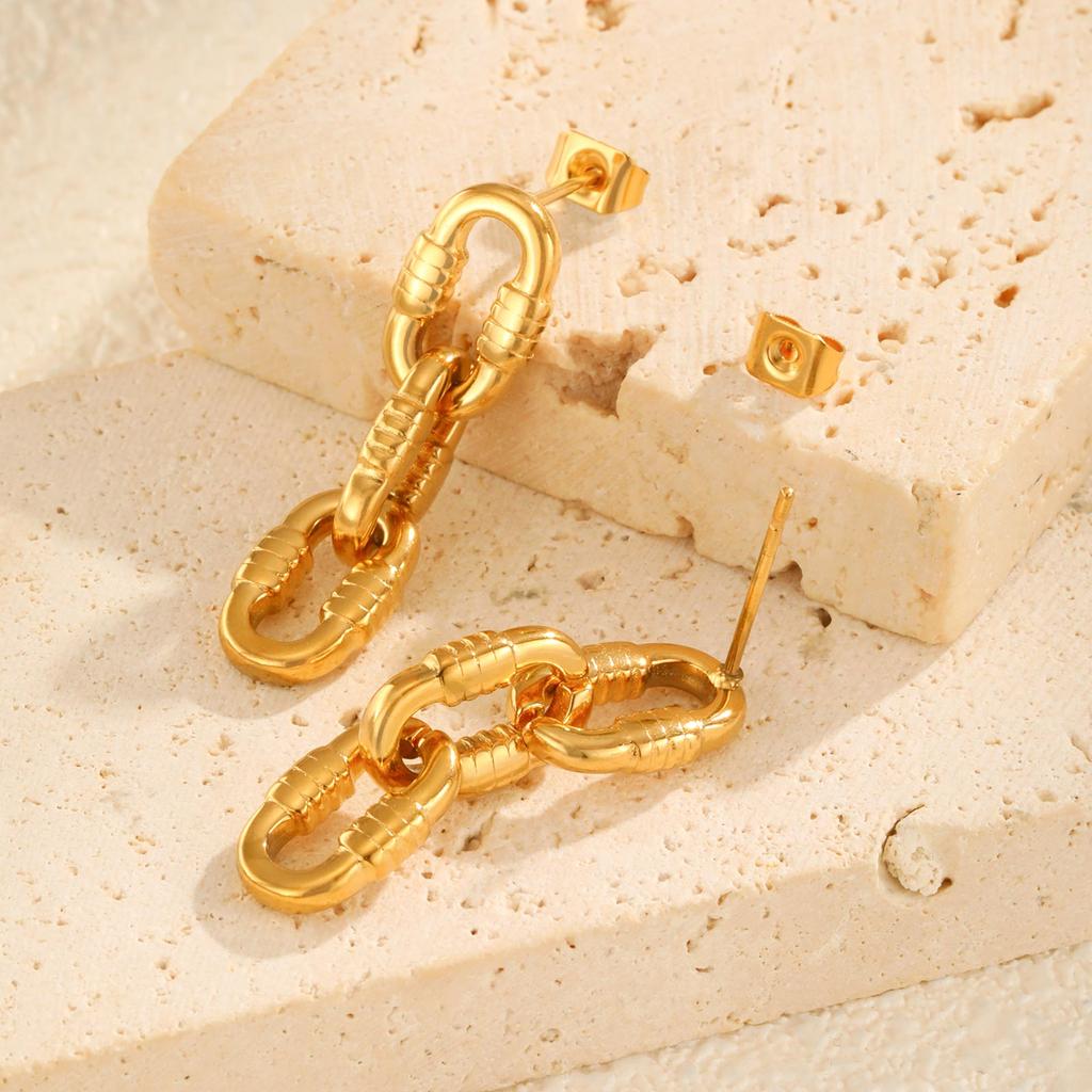 Stainless Steel 3-section Oval Chain Earrings for Women,Gold Plated Geometric Earrings,Punk Party Jewelry Gift