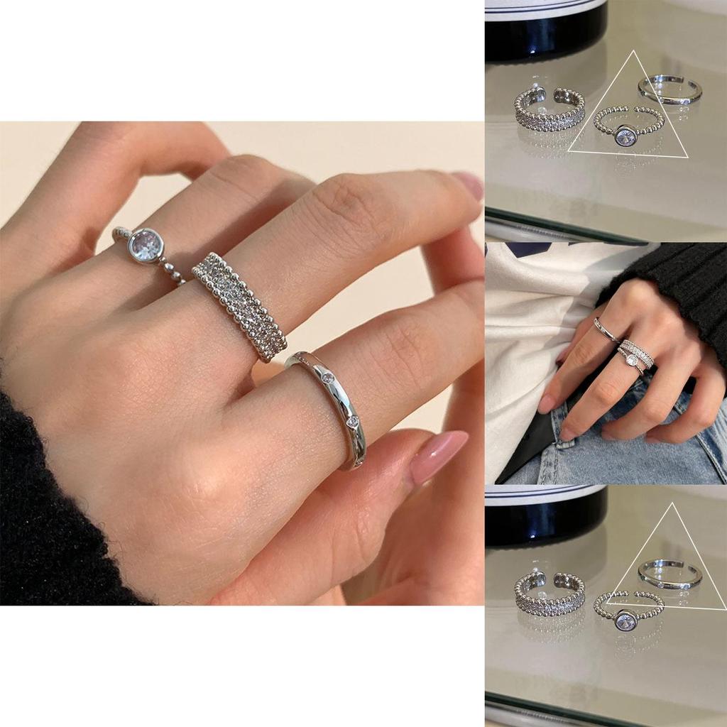 Ins Style Elegant Rhinestone Copper Ring For Women With Unique Geometric Design