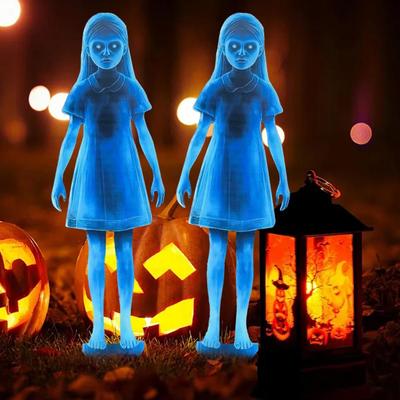 Halloween Venkovní dekorace Značky na zahradu Strašidelná panenka 40cm Kovová dvojčata Strašidelné kolíky do zahrady Pro dvorek, terasu, zahradu Strašidelné karnevalové téma