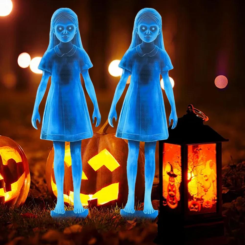Halloween Outdoor Decor Yard Signs Scary Doll 40cm Metal Twins Spooky Garden Stakes For Yard, Patio Garden Spooky Carnival Theme
