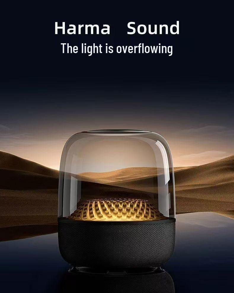 Large Black Gold Wireless Bluetooth Outdoor Smart Speaker with Subwoofer and Card Slot.