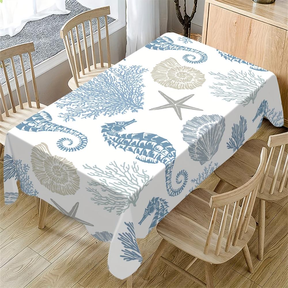 Tovaglia a Tema Oceanico per Decorazione Tavola Estate Corallo Cavalluccio Marino Conchiglie Stella Marina Costiera Tovaglia da Cucina Decorazione Festa Festiva