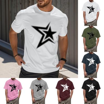 Moda Masculina Estampada Gola Redonda Ombro Reto Manga Curta Camiseta Top