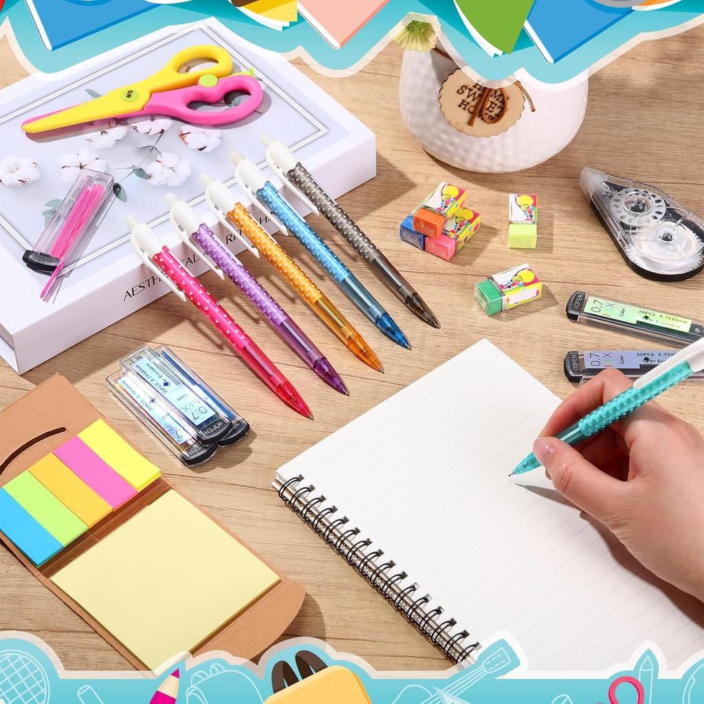 18 Pcs 0.7mm Color Mechanical Pencil Set Back to School Supplies Kit Include Color Mechanical Pencil Refills Erasers Sticky Notes Stationary Supplies