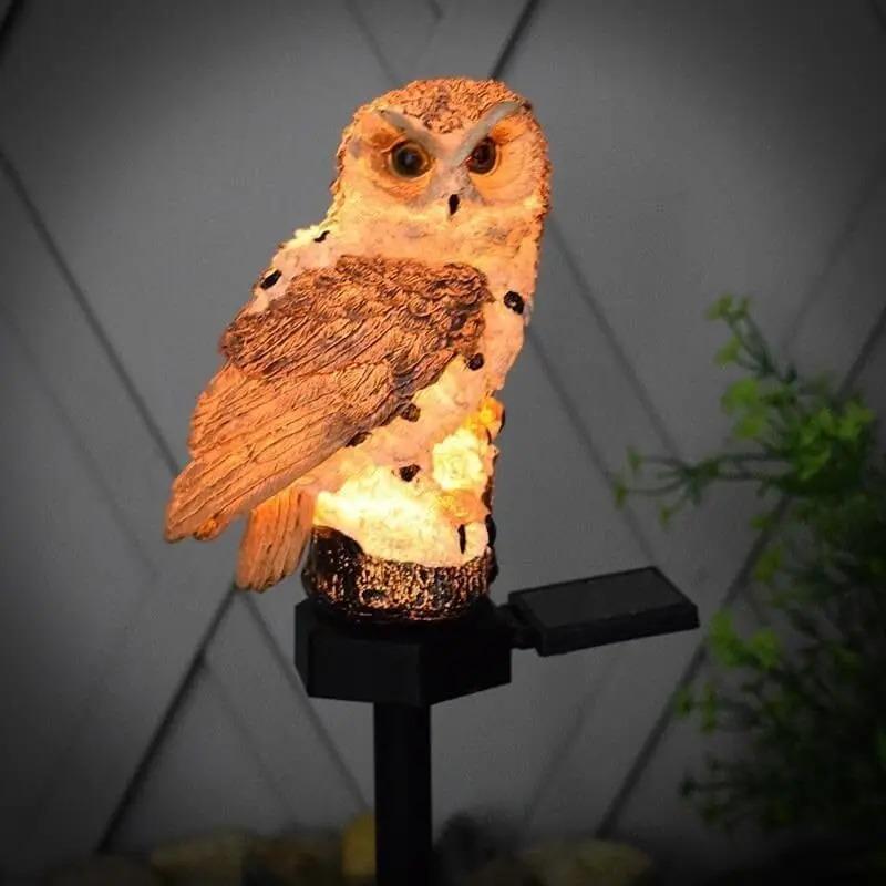 Solar Powered Owl Statue Light Outdoor Waterproof Light for Night Garden Hallowmas Lawn Patio Yard Pathway Fence Party Decor Lighting, with Stake