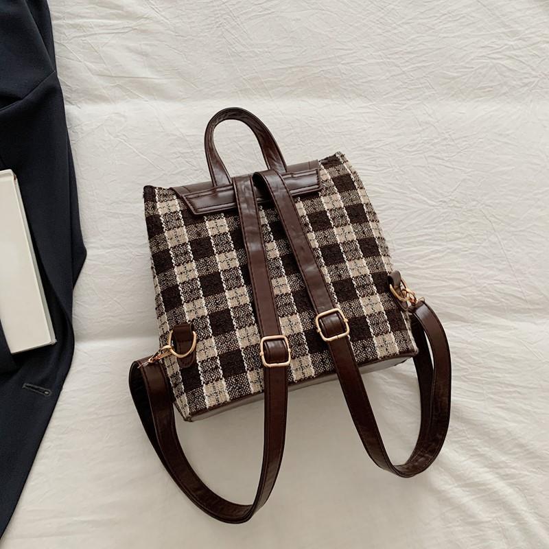 Plaid backpack fashionable versatile backpack retro high-value handbag single shoulder oblique span bag college backpack plaid