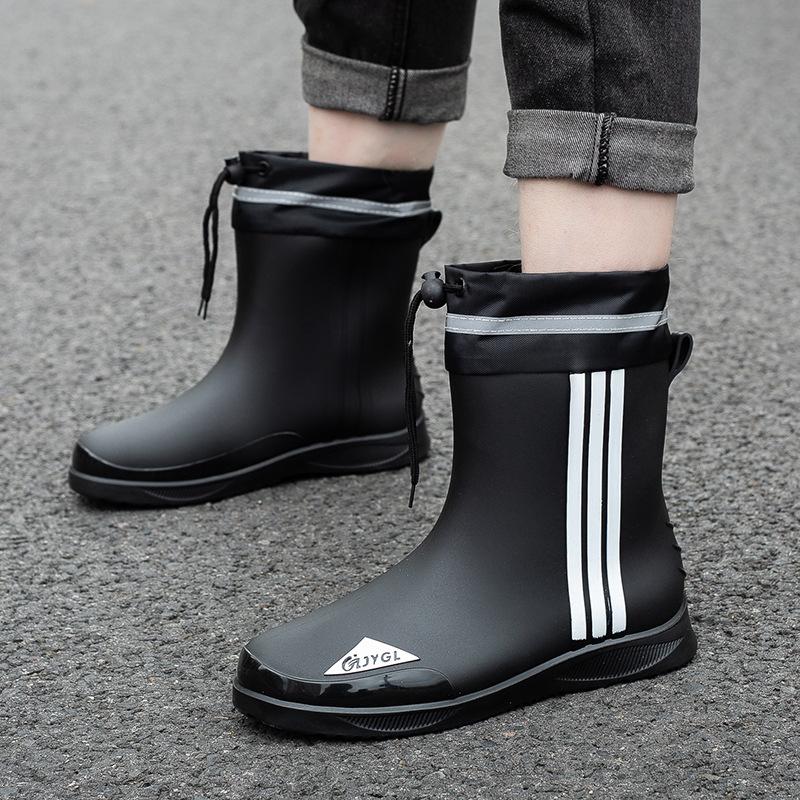 Men Mid-calf Rain Boots Slip-On Waterproof Rubber Rain Shoes Work Mud Boots Durable Non-Slip Boots for Farming Gardening Fishing