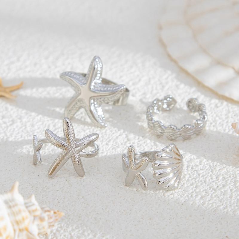 4Pcs Set Creative Scallops Starfish Open Rings for Women and Men Adjustable Knuckles Jewelry In Gold/Silver Color