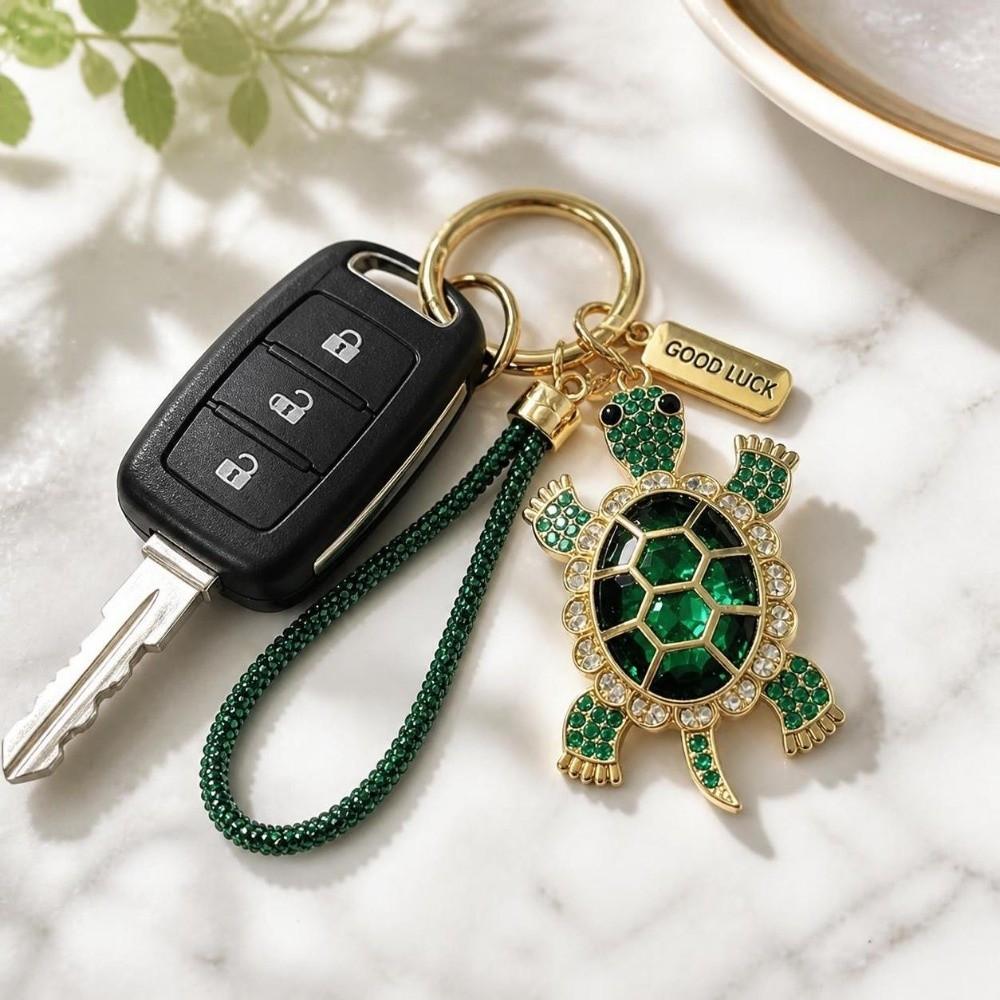 Colorful Rhinestone Turtle Keychain Imitation Crystal Animal Pendant Turtle Keyring Birthdays