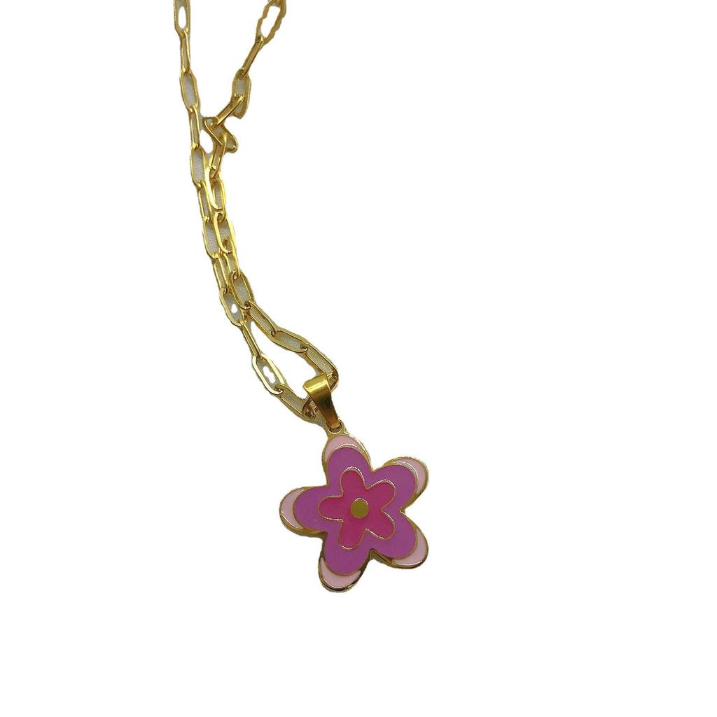 Titanium Steel Oil Drip Flower Necklace Multi-layer Collarbone Chain Color Retention Plated Women's Fashion Light Luxury Neck Jewelry