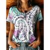 Women's Multicolor Floral Paisley Round Neck T-Shirt, Short Sleeve Casual Tops, Boho Daily Wear for Spring Summer