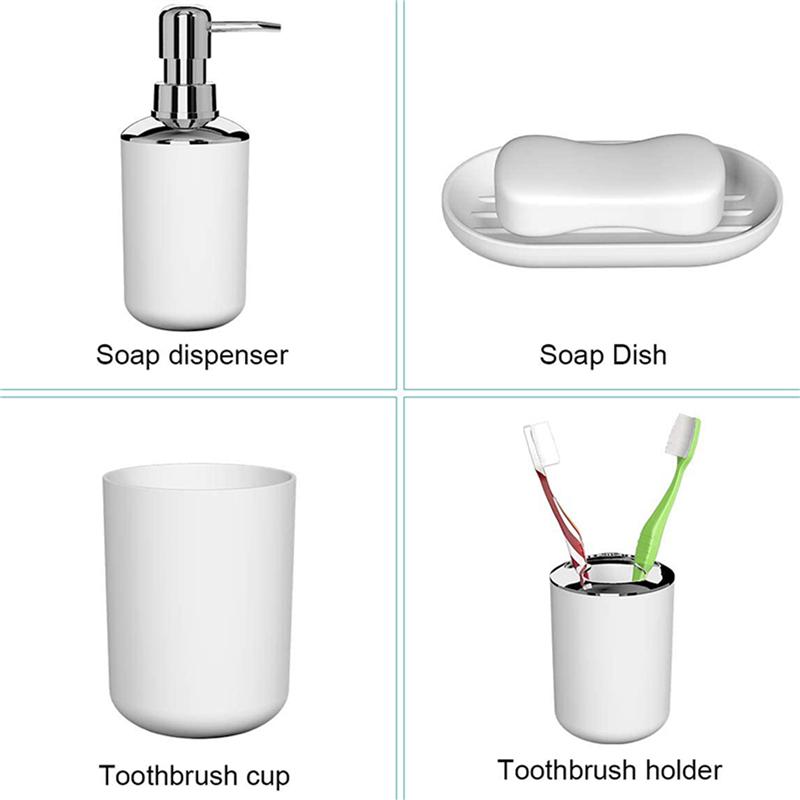

8 Pcs Plastic Bathroom Accessory Set,Bath Toilet Brush Accessories Set With Toothbrush Holder,Toothbrush Cup(White)-B61B белый