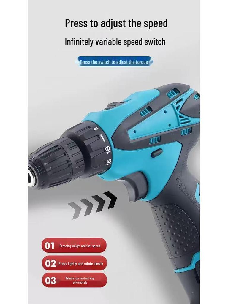 Cross 21V Brushless Dual-Speed Rechargeable Drill with Lithium Battery & High-Power Electric Screwdriver Set for Household Use.