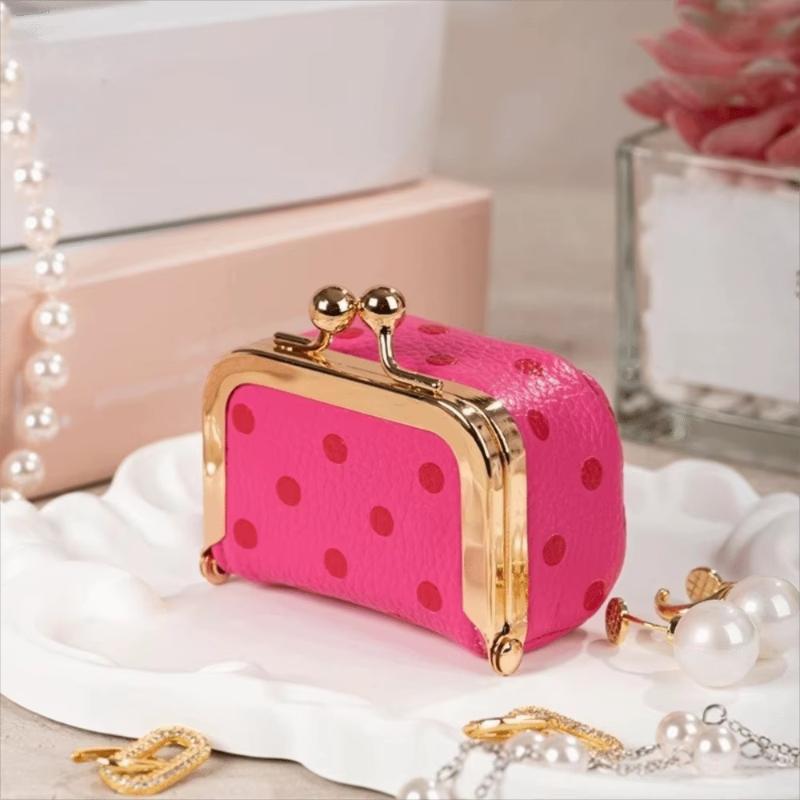 1Pcs Portable Polka Dot Kiss Lock Coin Purse Pu Leather Square Multifunctional Bag For Small Items Jewelry Earrings Storage Box