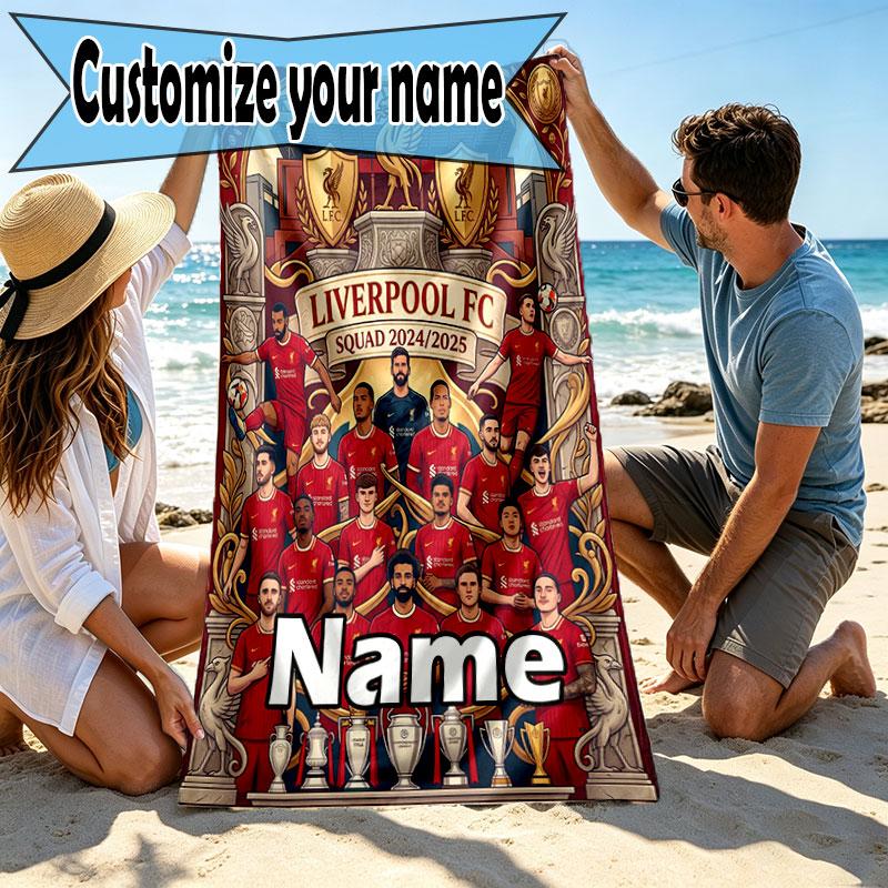 Custom Name Personalized Liverpool Football Club Print Beach Towel, for Trip Camping Beach Party Home Decor, Birthday Gift for Family & Friends