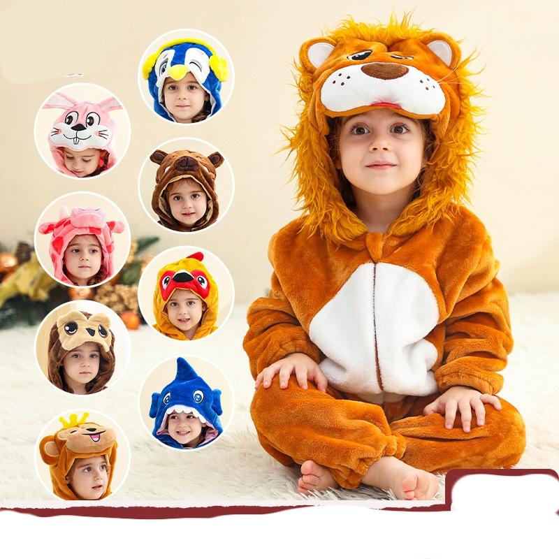 Infant and Toddler Flannel Animal Jumpsuit, Children's Climbing Suit, Baby Cartoon Style Performance Suit