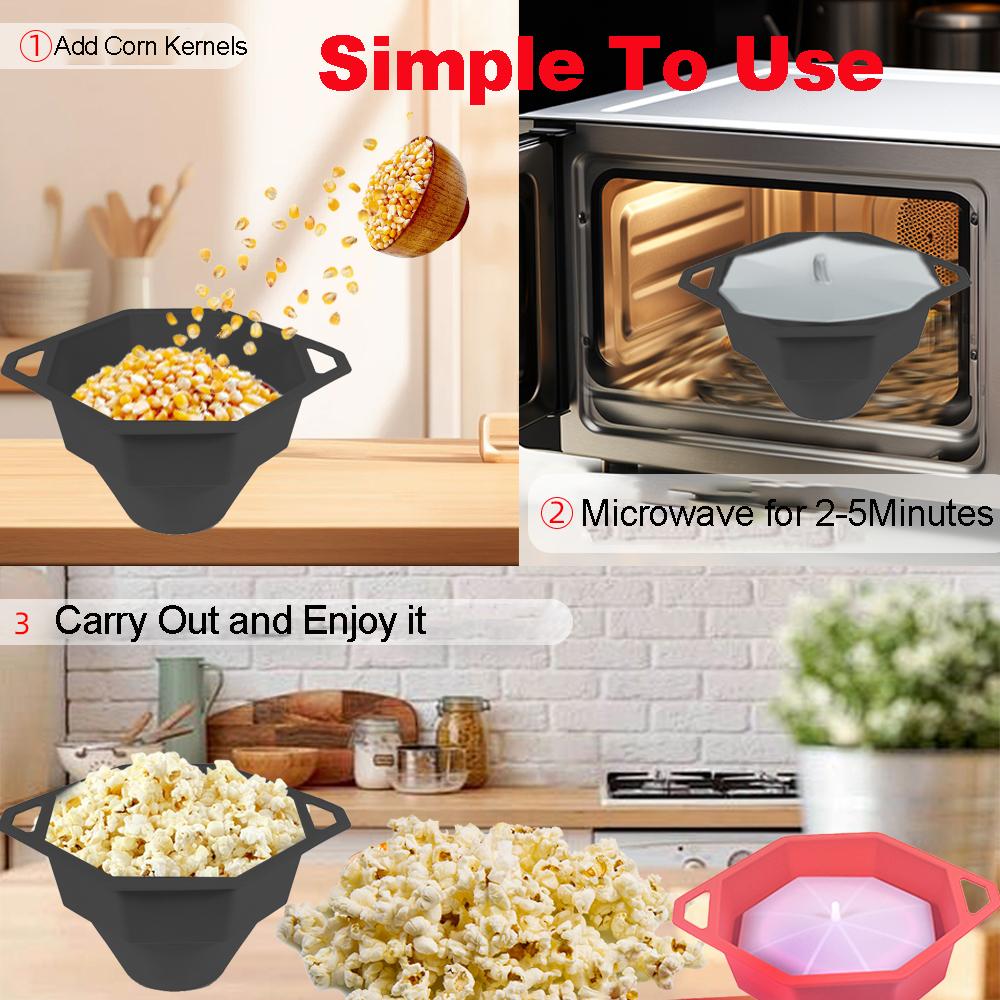 1 recipiente de silicona para palomitas de maíz en microondas, para hacer palomitas de maíz con tapa, recipiente para hacer palomitas de maíz caseras de gran capacidad, utensilios de cocina coloridos para hornear