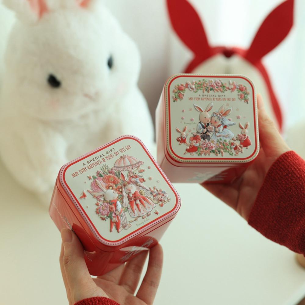 Embossment Easter Bunny Printing Tin Tinplate Easter Gift Tins Easter Candy Box  Wedding Gift