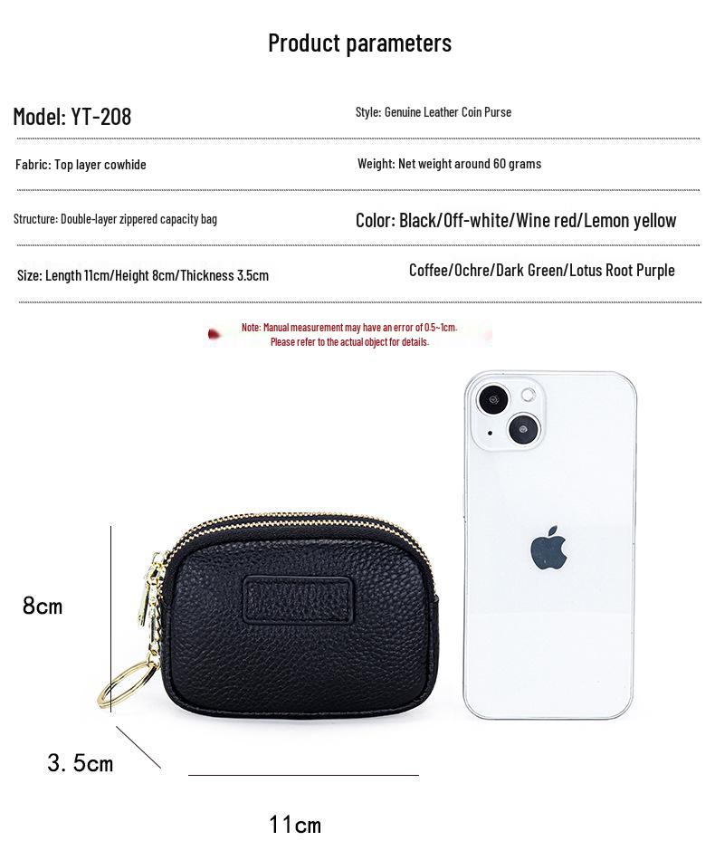 Portofel din Piele Naturală cu Fermoar Dublu pentru Monede și Breloc