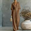 2026 Diepe V-hals Dames Jumpsuits Elegante Effen Hoge Taille Rompers Casual Wijde Pijpen Broek Zak Overalls Vakantie Outfit Los