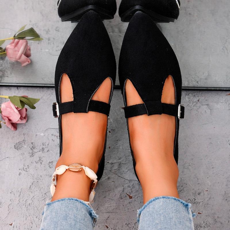 Fashion Flat Single Shoes Autumn New Pointed Cow Suede One Strap Soft Sole Anti-slip Wear-resistant Low Top Shoes