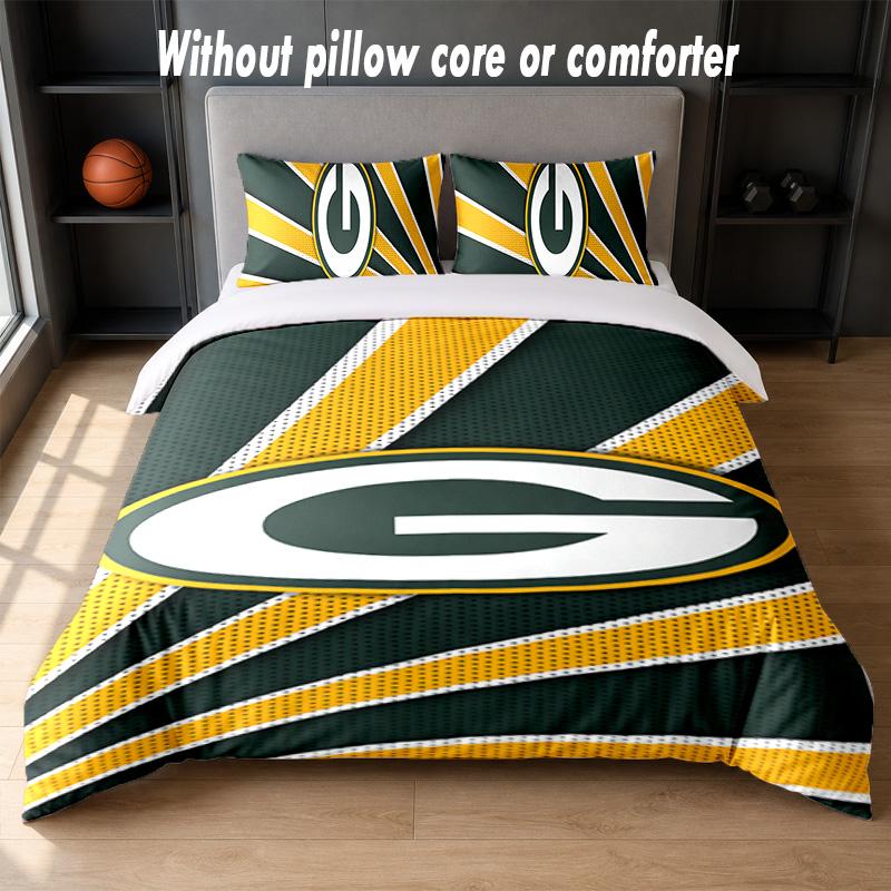 Green Bay Packers Design Bed Bedding Set 1 Duvet Cover + 2 Pillowcases Soft Breathable Household Bed Linens