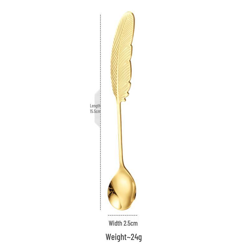 Colorful 304 Stainless Steel Feather Spoon & Fork Set for Desserts and Coffee