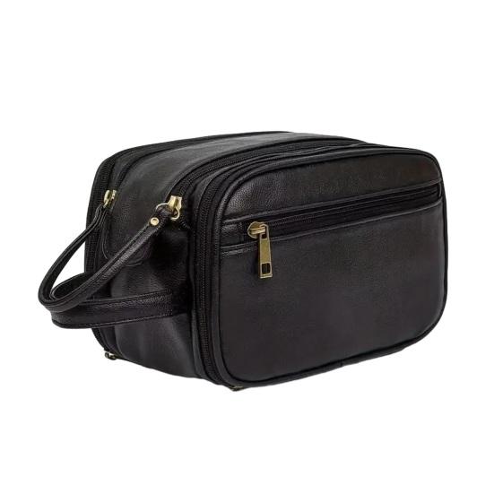 Faux Leather Toiletry Bag Large Water-resistant Bathroom Shaving Pouch Travel Grooming Organizer for Men