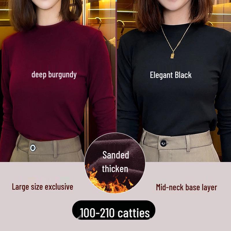 Women's German Velvet Half Turtleneck Long Sleeve Thickened Bottoming Shirt - Slim Fit, Plus Size, Warm Autumn & Winter Top