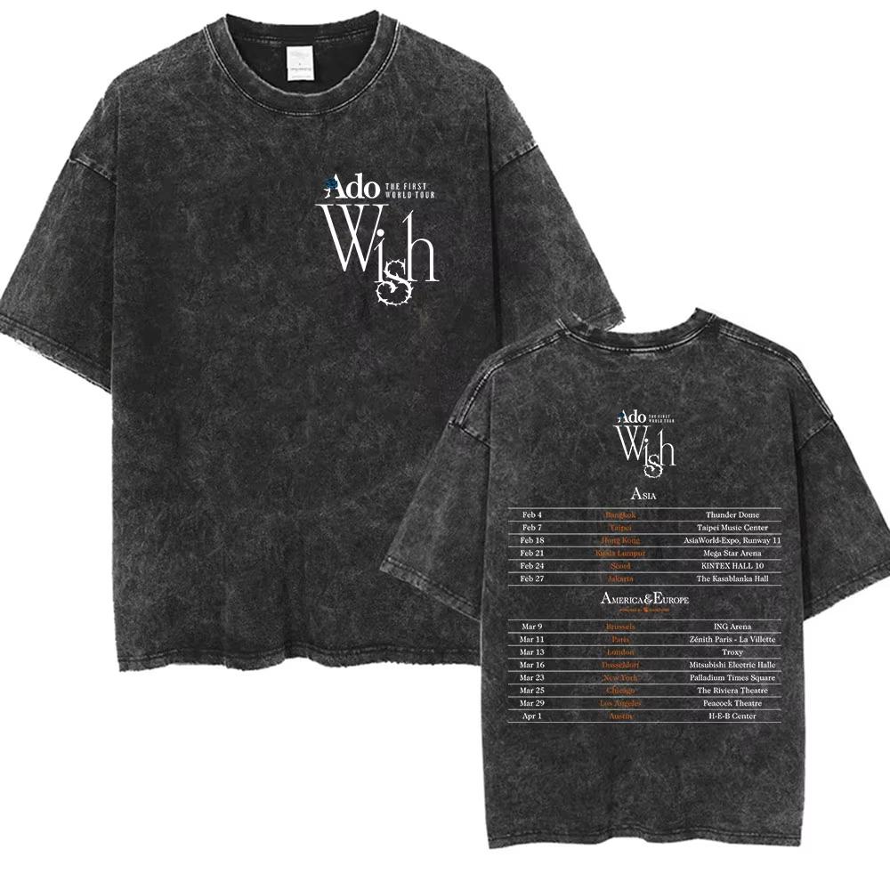 ADO Hibana World Tour Vintage Washed T Shirts Japanese Singer Fashion Oversized Tshirts Casual Aesthetic Short Sleeve Tees