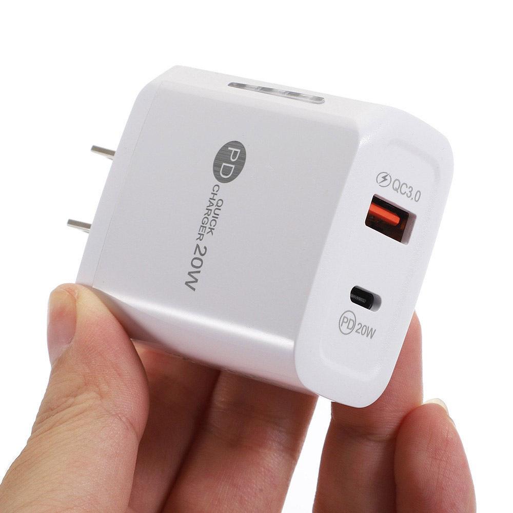 20W PD+QC3.0 Dual Port Fast Charging Travel Charger with Light