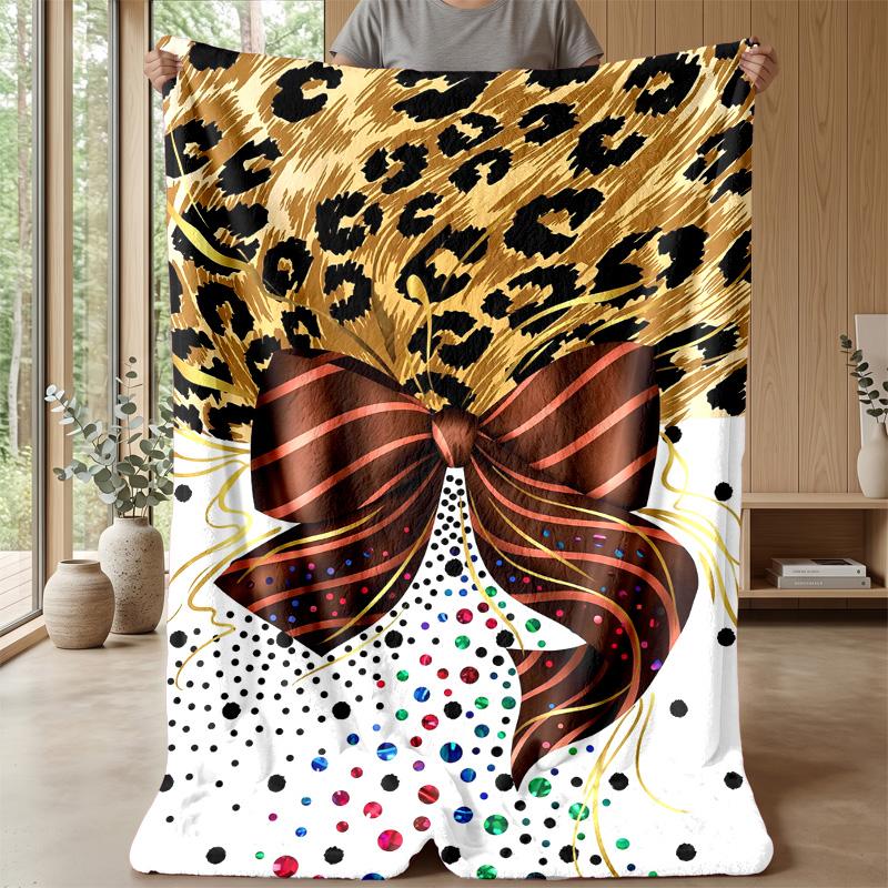 Leopard Print Bow Tie 1 Theme Blanket Lightweight Warm Flannel Blanket Decorative Throw Blanket for Home Decoration