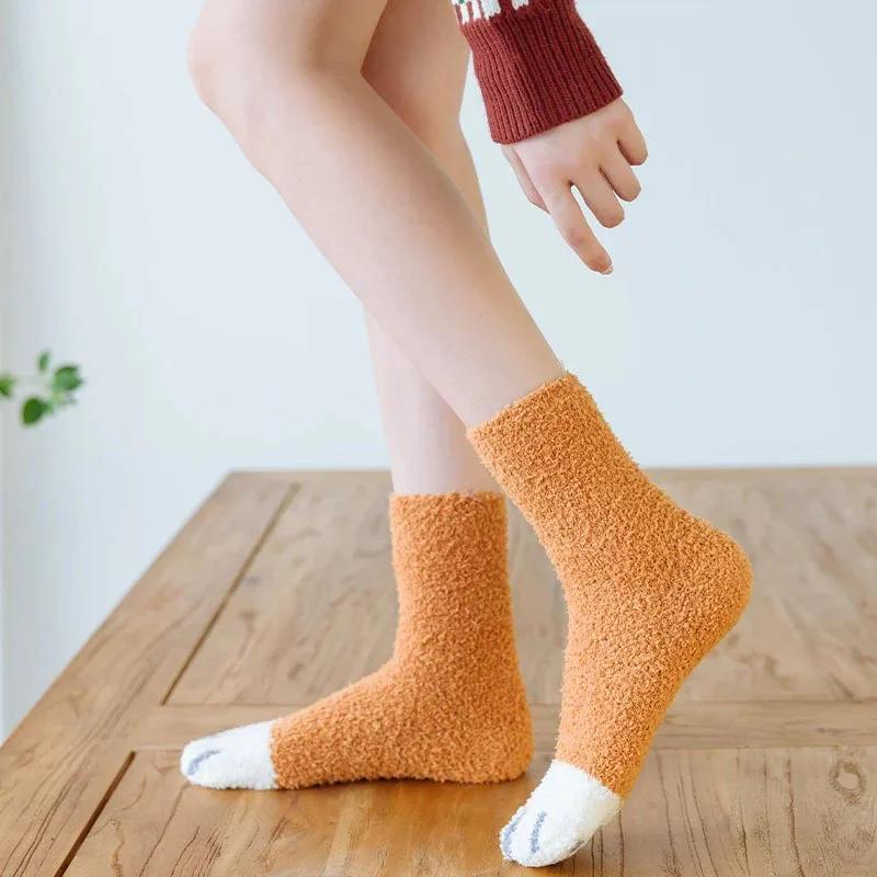 

Cat Paw Winter Socks Women s Long Stripe Cute Floor Sleep Thick Girls Cartoon Animal Fingers Warm Sock For Women Cat Foot Knee One Size
