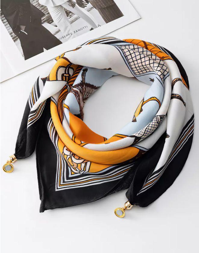 Magnetic - Printed Silk Scarf/ Neck Warmer, Fashionable And Versatile Silk Scarf