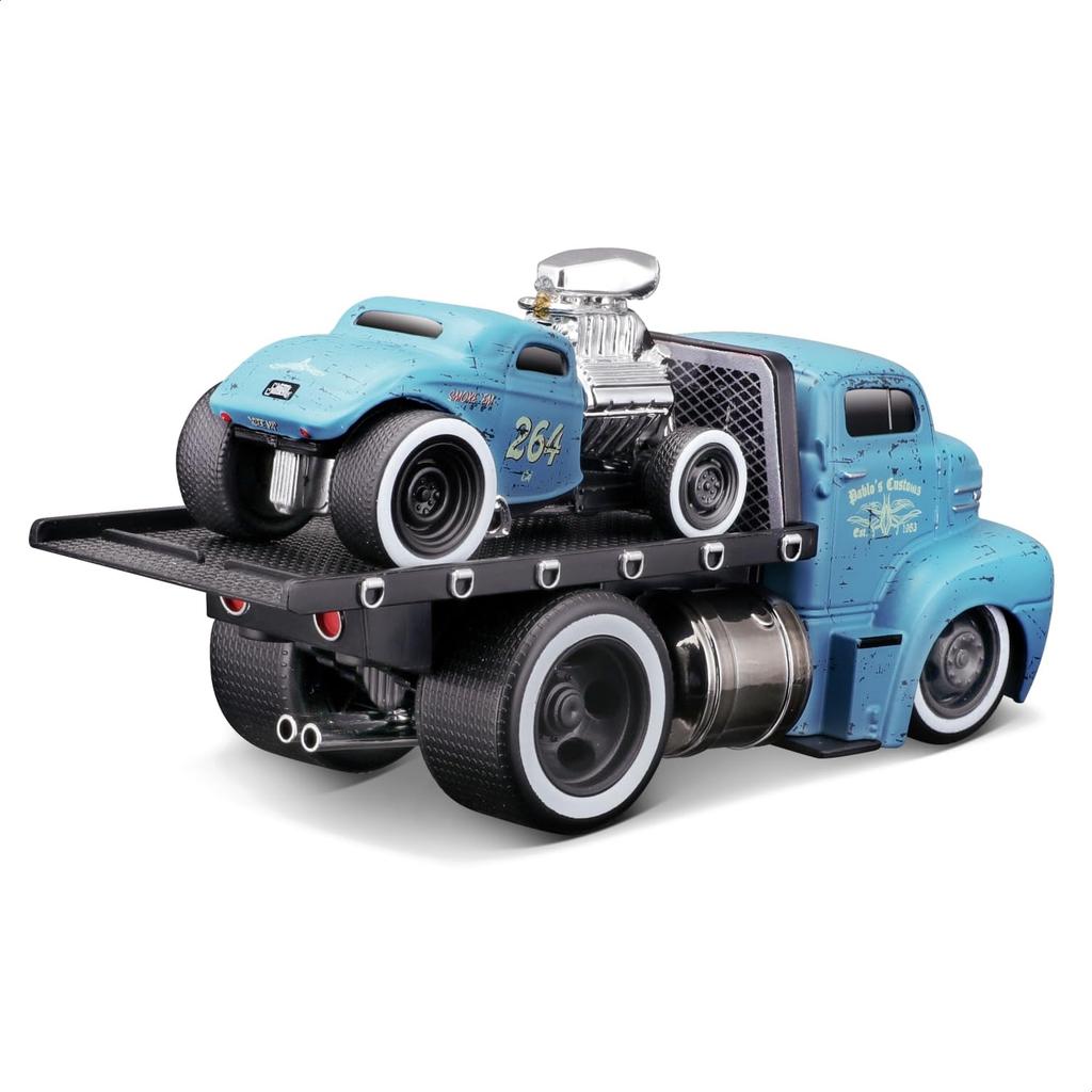 Maisto Scale Muscle Machines Muscle Transporter Diecast Model Car Ford COE 1932 Ford 3W Coupe Light Blue 1/64 (1950 / - 11533)